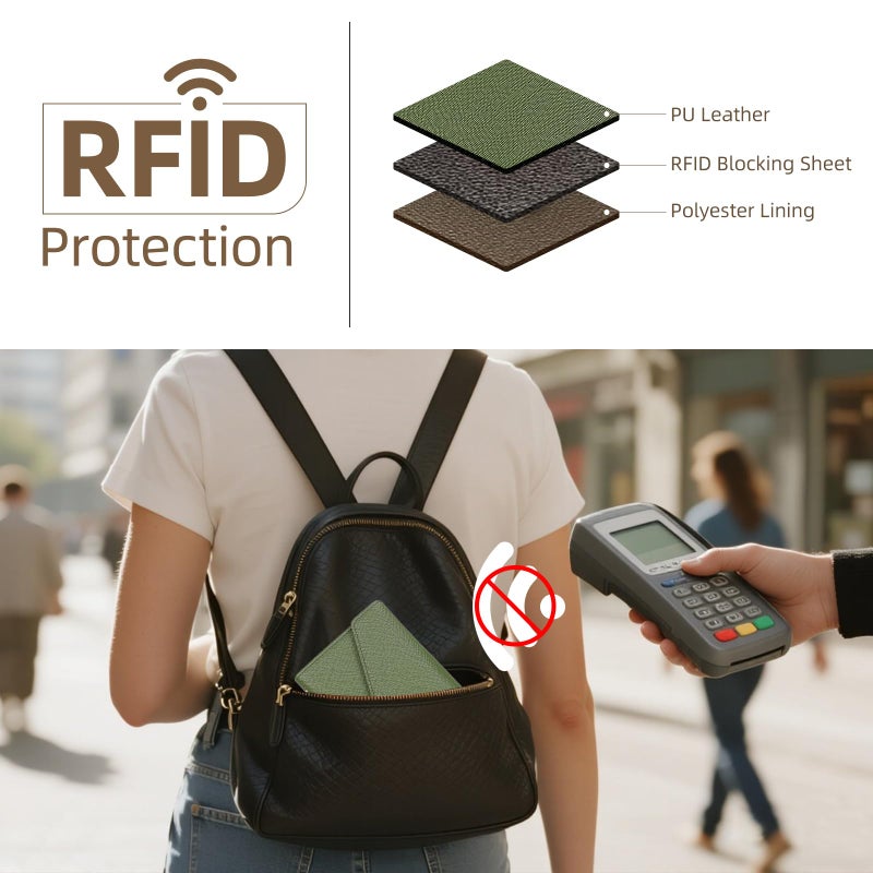 ZOPPEN حامل جواز سفر زوبين للنساء/الرجال، محفظة جواز سفر متعددة الأغراض مع حجب RFID (الإصدار 4) ضرورات السفر منظم مستندات ثلاثي الطيات، أخضر عسكري - Image 5